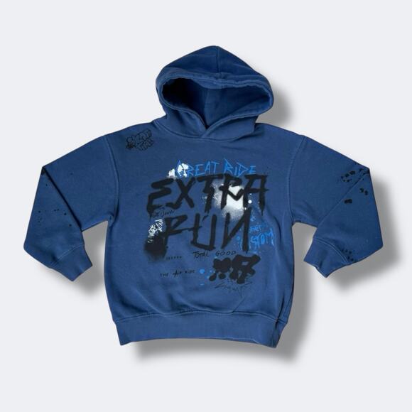 Zara Boys Hoodie Size 9-10 Blue Skate Graphic Long Sleeve Pullover Sweatshirt - Picture 1 of 9